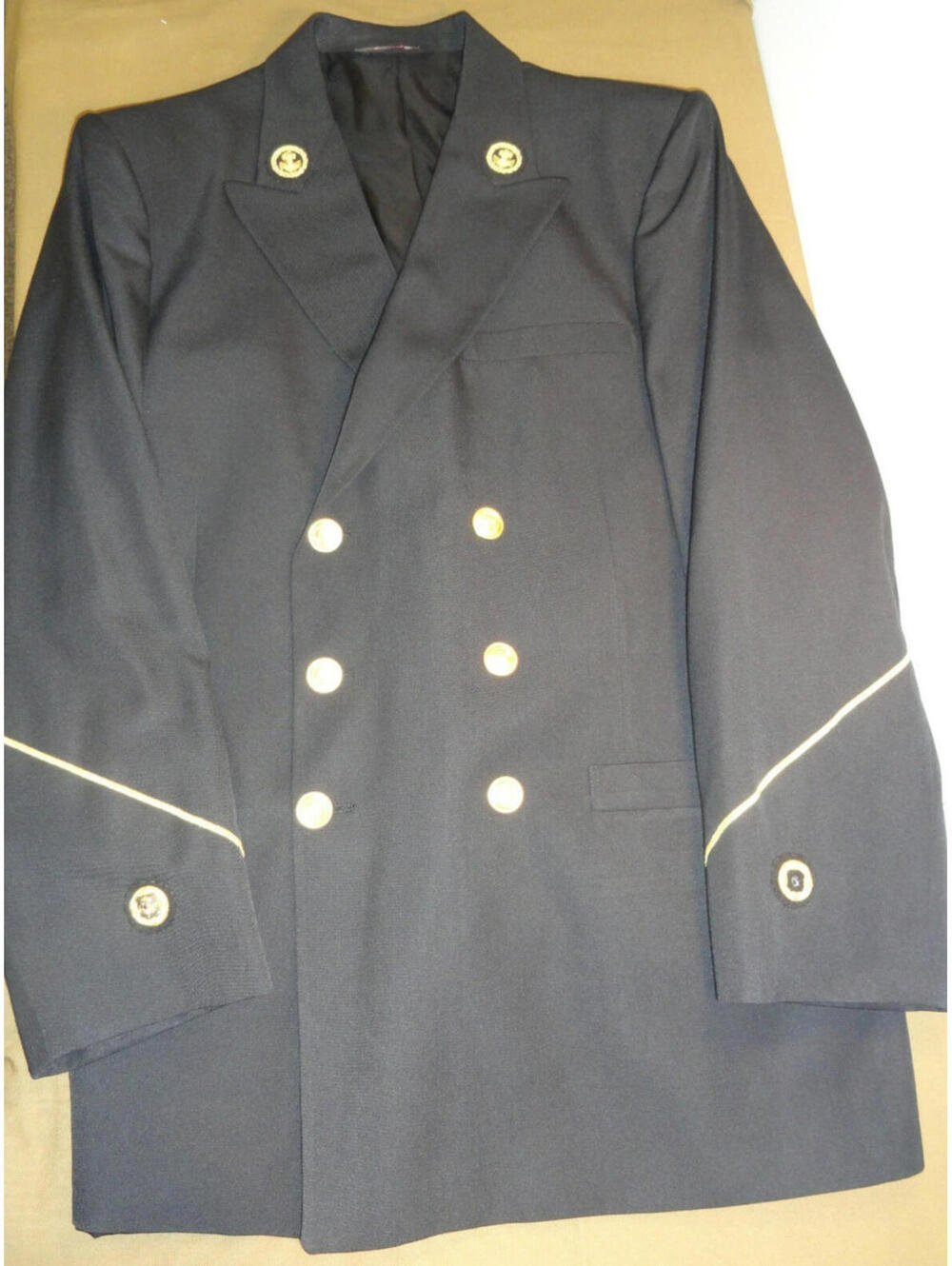 VINTAGE 2001 USN US NAVY PATRIOT UNIFORM DRESS POLY/WOOL BLACK JACKET 43 LONG